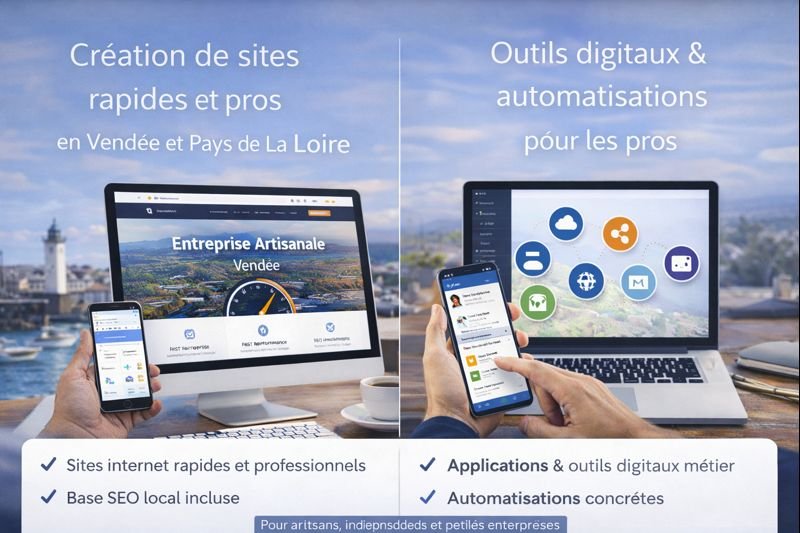 Bandeau photo : création de site internet et mise en place d’outils digitaux pour artisans et TPE en Vendée